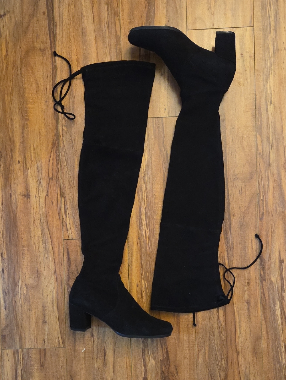 Stuart Weitzman Black Over-the-Knee Suede Block Heel Boots